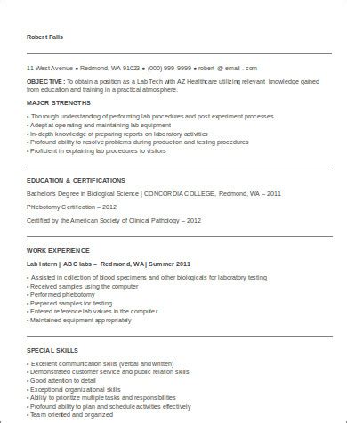 FREE 8+ Sample Medical Technologist Resume Templates in MS Word | PDF