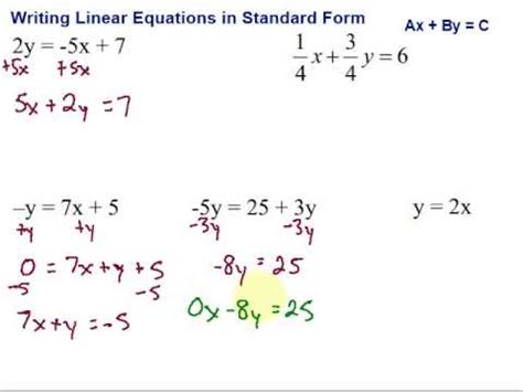 Writing Linear Equations in Standard Form - YouTube