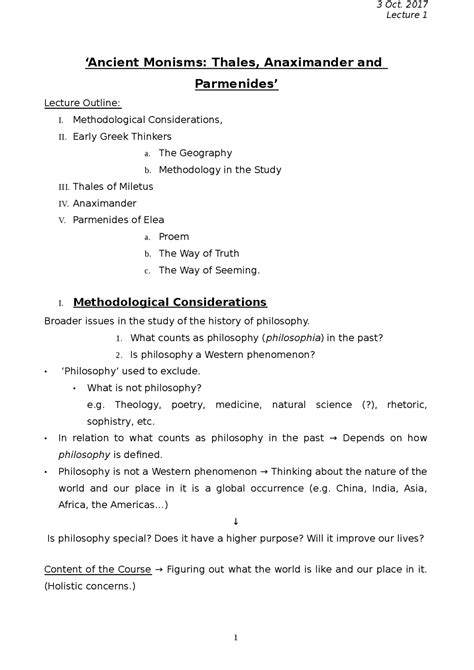 Lecture1 Ancient Monism - Docsity