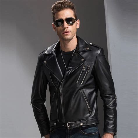 $271.2 Men's Leather Jacket Motorcycle Black Bikers Punk Vintage Leather Jacket Rider Ja ...