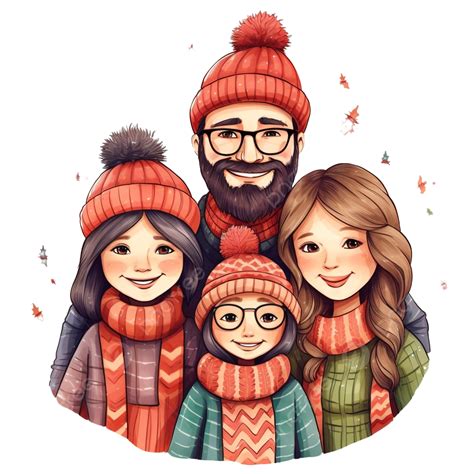 Christmas Family Holiday Illustration With Happy Mother, Father, Daughter In X Mas Funny ...