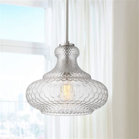 Possini Euro Barnard 13 1/4"W Brushed Nickel and Glass Pendant Light - #88W43 | Lamps Plus