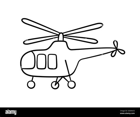 Hand drawn helicopter. Children drawing of helicopter. Vector illustration in doodle style on ...