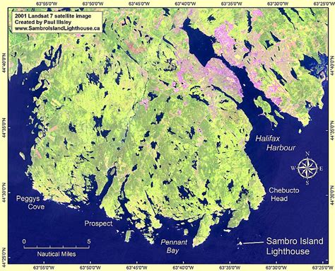 Satellite image map showing Sambro Island and surrounding area