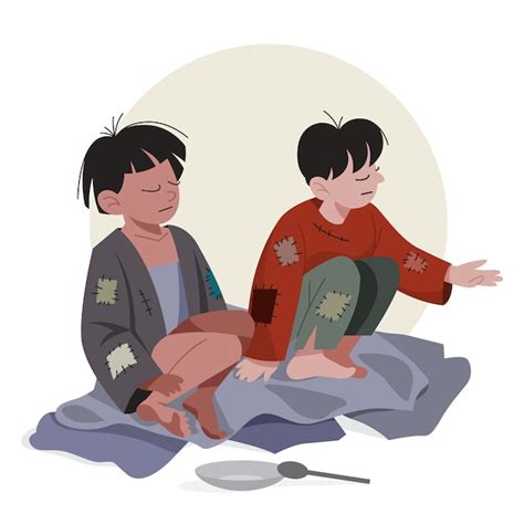 Premium Vector | Two poor kids. sad children in dirty and dud clothes asking for help. homeless ...