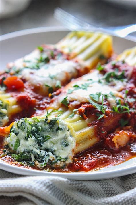 Spinach and Three Cheese Manicotti - The Cooking Jar