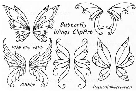 Butterfly Wings Clipart Doodle wings clip art Hand drawn | Etsy