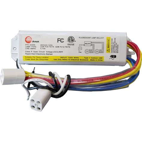 AMAX LIGHTING FC8T9/T5 and FC12T9/T5 120-Volt 6.63 in. Electronic Ballast 2 Lamp HD3222-120A ...