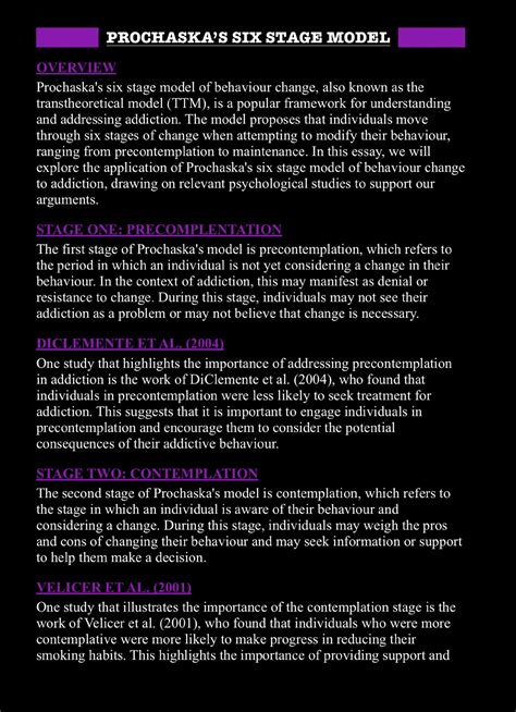 Summary - Application of Prochaska’s Six Stage Model to Addiction ...