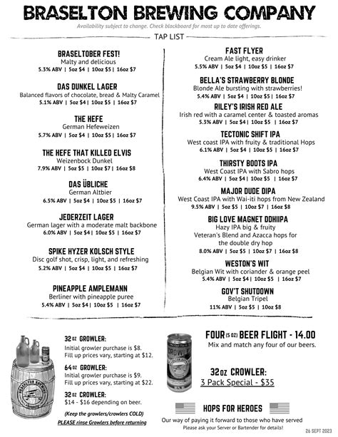 Beer & Wine Menu — Braselton Brewing Company