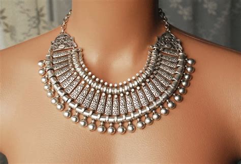 N104 Silver plated metal necklace, authentic necklace / Gobish