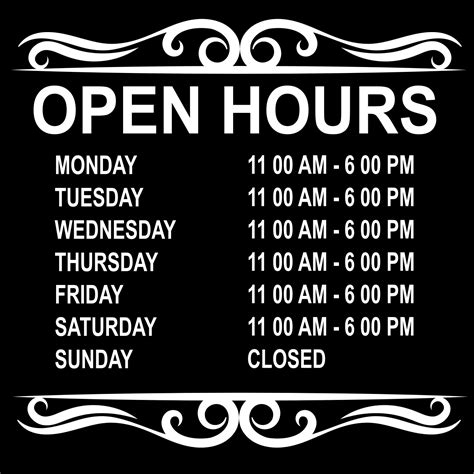 Custom Business Hours Sign for Glass Door, Windows, Smooth Surfaces. Hours of Operation Sign ...