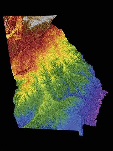 Georgia Color Elevation Map - Etsy