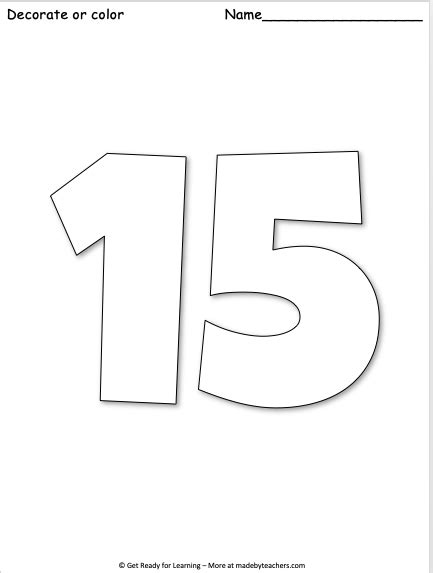 Giant Number 15 Coloring Page - Made By Teachers