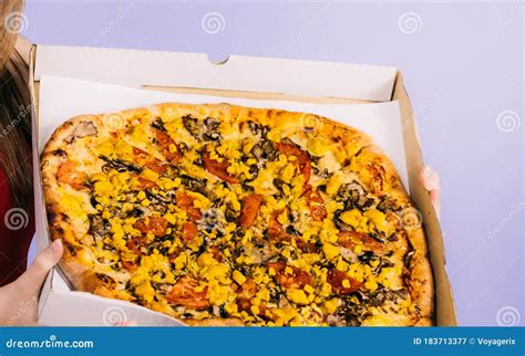 Big Fresh Pizza in Box, Junk Food Stock Image - Image of lunch, italian ...