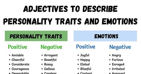 400 Common Adjectives Used to Describe Personality Traits and Emotions - ESLBUZZ