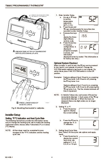 Honeywell T8000C Programmable Thermostat Installation Instructions