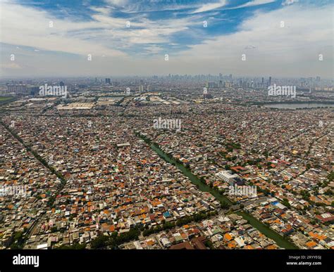 Aerial drone of slums with houses in Jakarta. City Landscape Stock ...