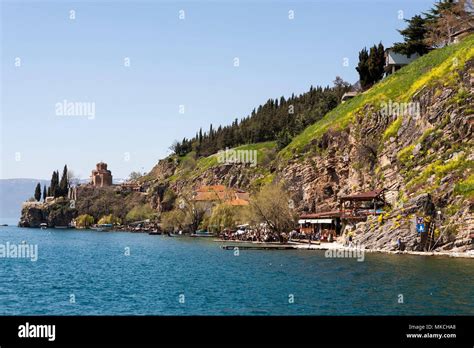 Saint John the Theologian church, situated on the cliff over Kaneo Beach, Ohrid, Macedonia Stock ...