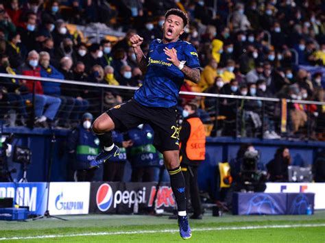 Jadon Sancho expresses his happiness after scoring his first goal for ...