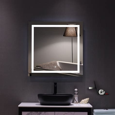 Topcobe 32"x 32" LED Lighted Wall Mount Mirror, Touch LED Wall Mount ...