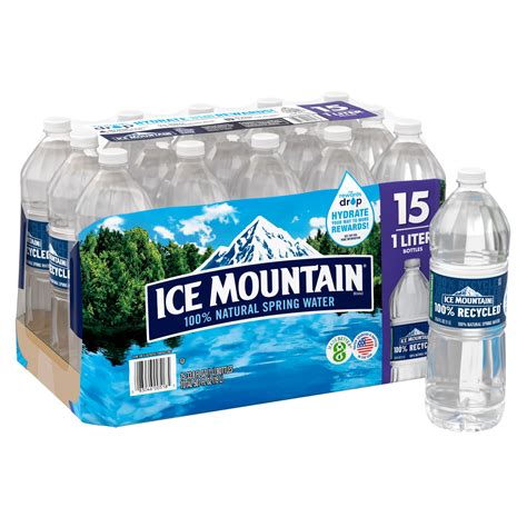 ICE MOUNTAIN 100% Natural Spring Water, 1-Liter Recyclable Plastic Bottles, Pack of 15 - Walmart.com