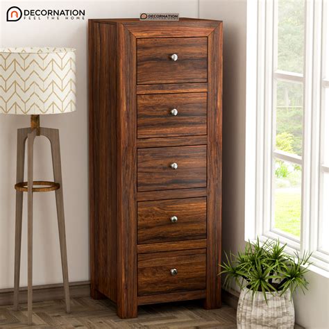 Pydna Solid Wood 5 Drawers Livingroom Storage Cabinet - Natural Finish ...