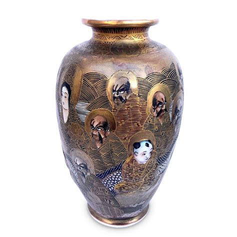 19thc. Japanese Ceramic Satsuma Vase with Raised Rakan Saints Buddhism – Mission Gallery Antiques