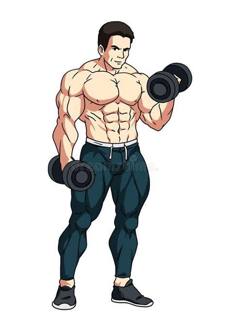 Bodybuilder Workout with Dumbbells, Cartoon, Character Stock Vector ...