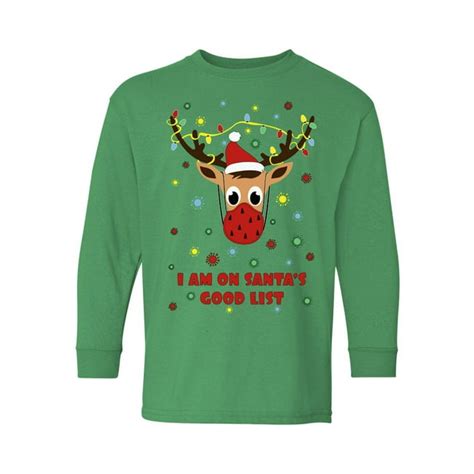 Christmas Deer Long Sleeve Shirt for Boys Girls Xmas T-Shirt I am on Santa's Good List Funny ...