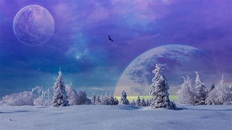 HD wallpaper: sky, nature, winter, space art, freezing, snow, planet ...