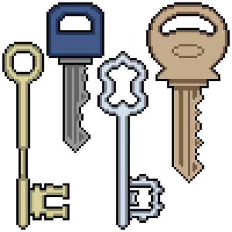 Premium Vector | Pixel art of various key isolated on white