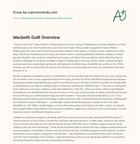 Macbeth Guilt Overview - Free Essay Example - 922 Words | SupremeStudy