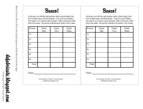 Printable Bunco Rules