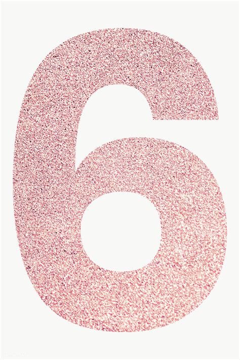 Glitter Rose Gold Number 6 Typography Transparent PNG