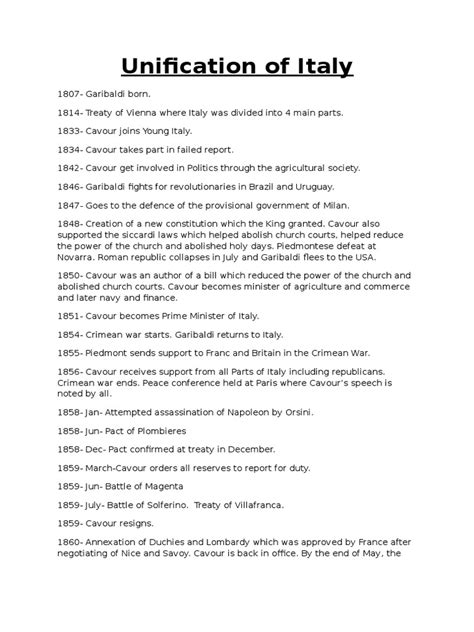 Unification of Italy Timeline | PDF