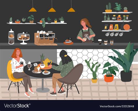 Coffee shop or cafe interior design and scene Vector Image