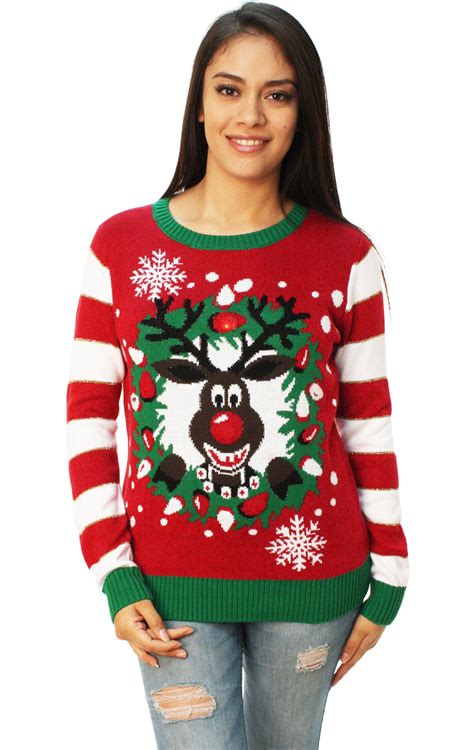 Ugly Christmas Sweater - Ugly Christmas Sweater Women's Rudolph LED ...