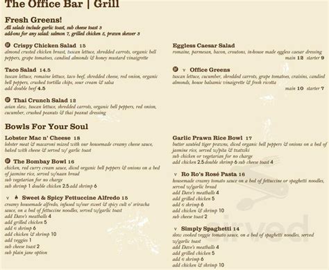 The Office Bar And Grill Menu - change comin