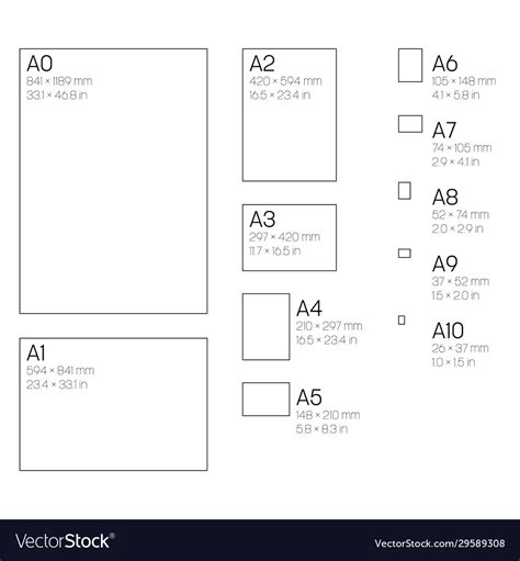 A series paper sizes with labels and dimensions Vector Image