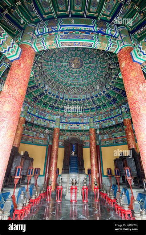 Beijing, China - Ornately decorated interior of the Temple of Heaven ...