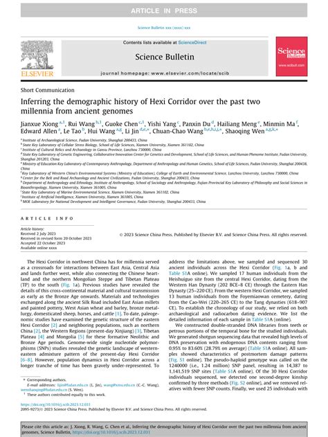 (PDF) Inferring the demographic history of Hexi Corridor over the past two millennia from ...