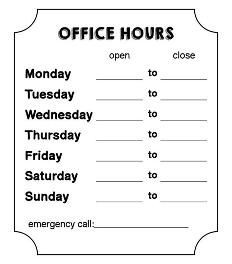 Office Hours Sign Template Printable | Business hours sign, Word template, Sign templates
