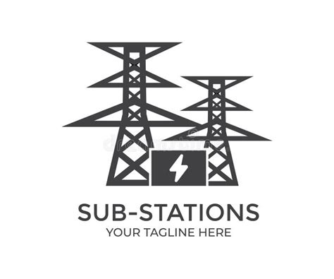 Electric Power Substation, Sub-station with Power Lines and Transformers Logo Design. High ...