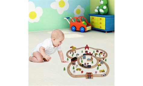 Wooden Train Set - 100 pcs Railway Tracks & Accessories, Magnetic ...