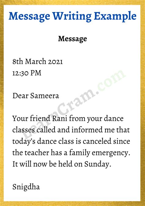 Message Writing Format, Topics, Examples | Tips on How to Write a Message? – Learn Cram