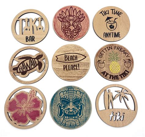 Tiki Bar Coaster Design Bundle 12 Unique Designs SVG, DXF Laser Cutting ...