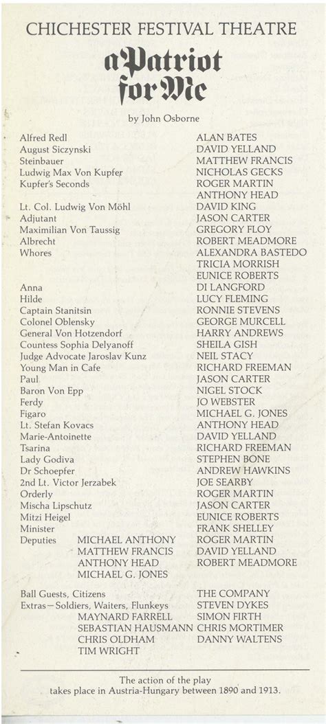 Cast List, A Patriot For Me (1983) – Pass It On