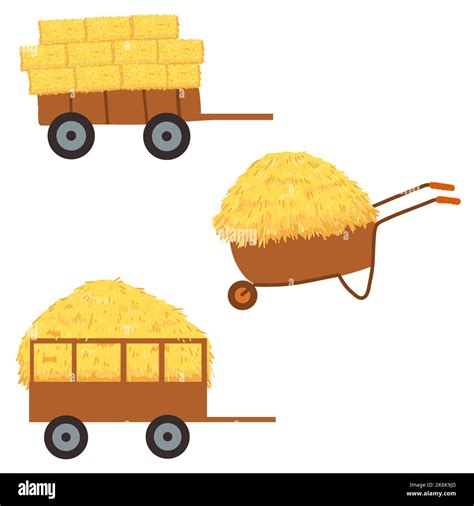 Agricultural haycock in cartoon flat style, rural hay rolled stack ...