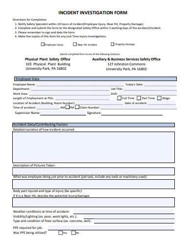 FREE 11+Incident Investigation Form Samples in PDF | DOC